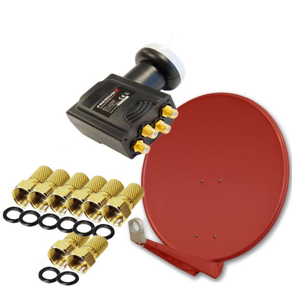 Sat Schüssel 80 Cm Mit Quad Lnb 4 Teilnehmer PremiumX DELUXE80 Satellitenanlage für 4 Teilnehmer 80cm ALU Rot Quad