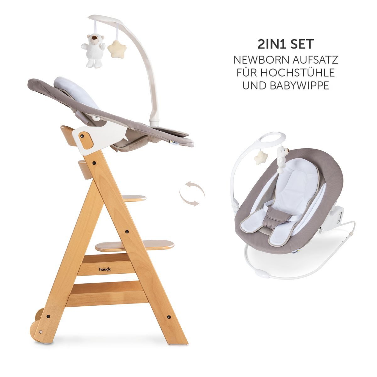 Hauck Hochstuhl Beta Plus Natur - Newborn Set Deluxe, Holz Babystuhl ab Geburt, Aufsatz für Neugeborene, Sitzkissen, Tisch – Bild 5 von 5