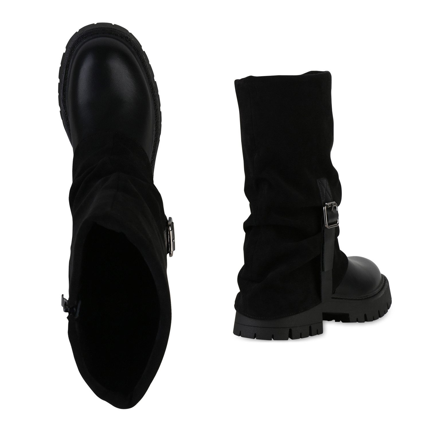 VAN HILL 841810 Stiefel Damen Bikerstiefel Stiefel Plateau Vorne Profil-Sohle