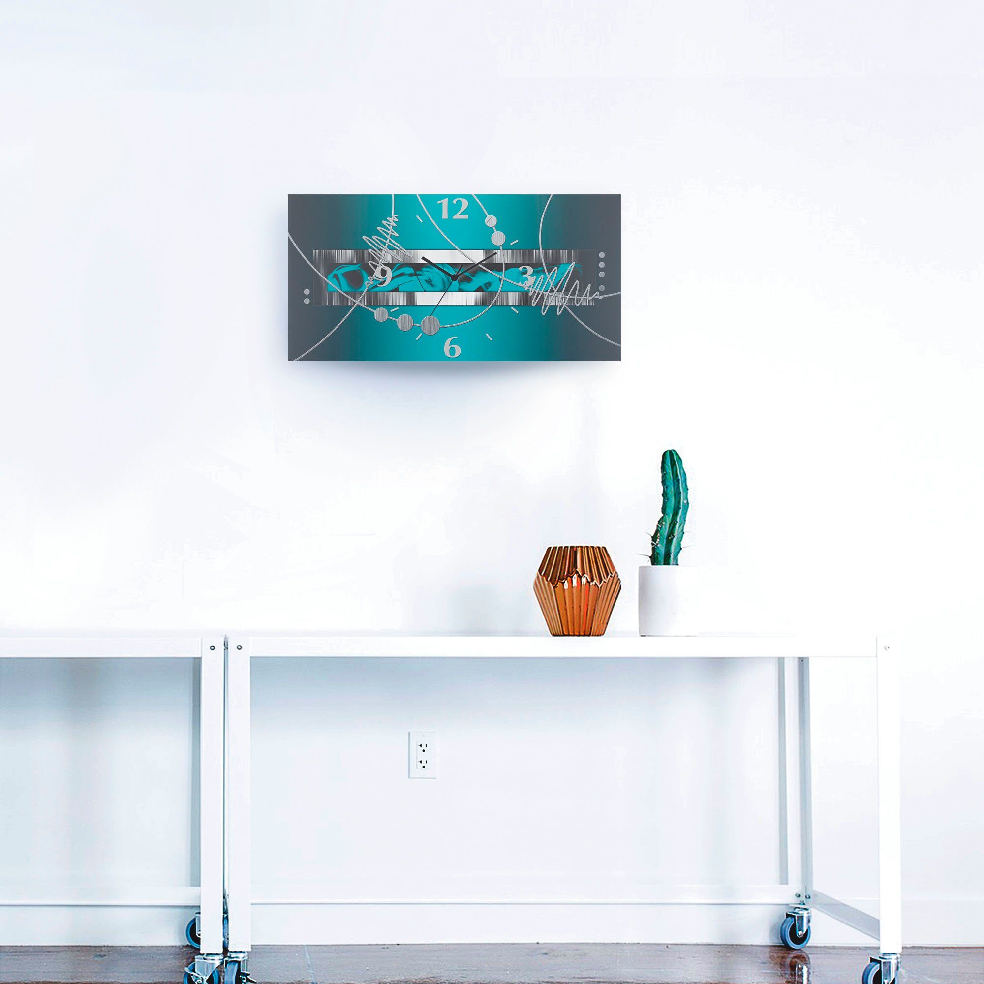 Artland Wanduhr Silber abstrakt auf petrol (wahlweise mit Quarz- oder Funkuhrwerk, lautlos ohne Tickgeräusche)