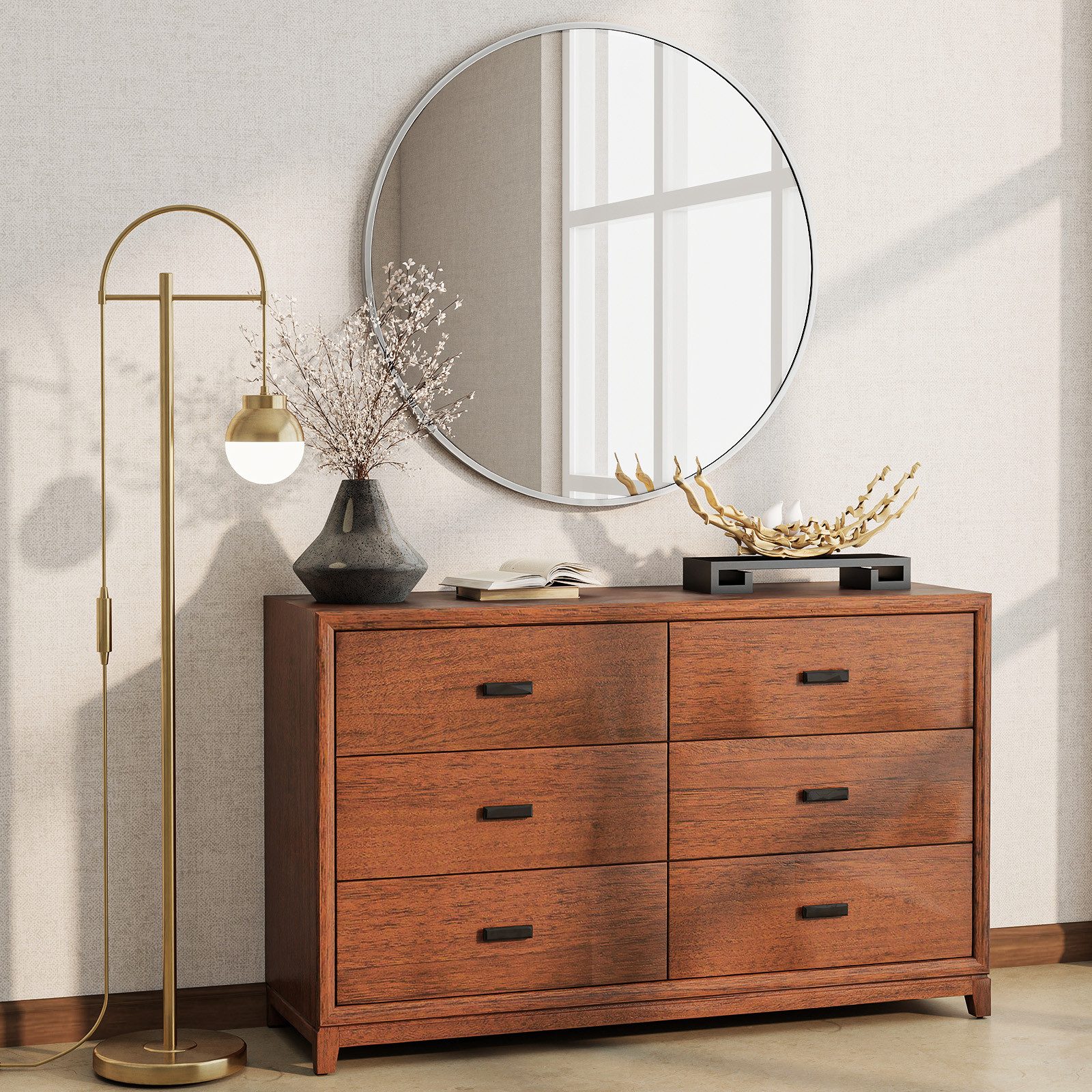 Koonmi Wandspiegel Silberner runder Badezimmerspiegel günstig online kaufen