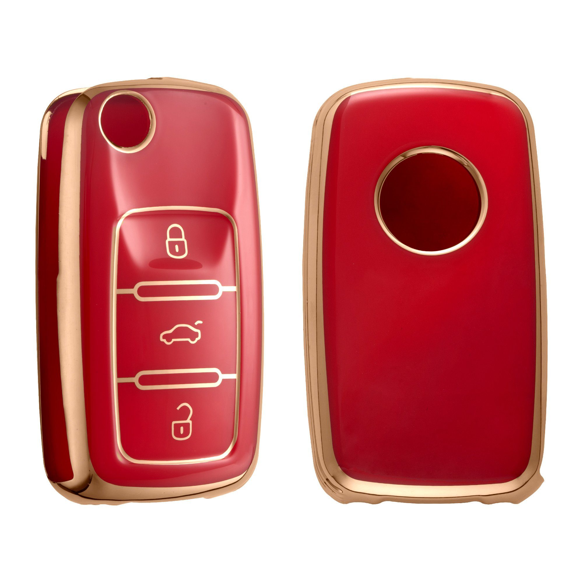 kwmobile Schlüsseltasche Autoschlüssel Skoda Rot Schlüsselhülle Hülle für Silikon Cover Seat, VW