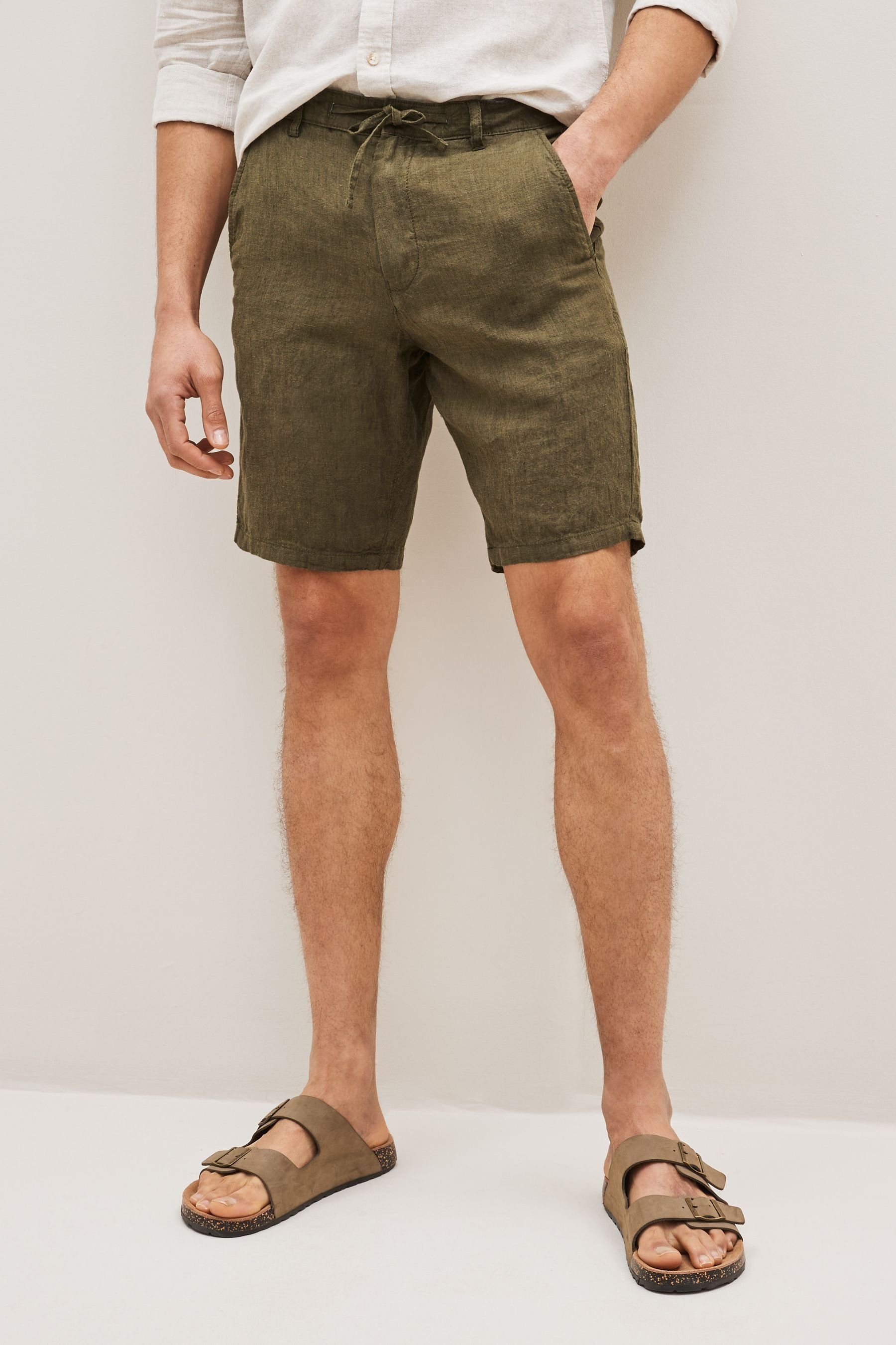Next Shorts Leinen-Shorts (1-tlg) Khaki Green | Shorts