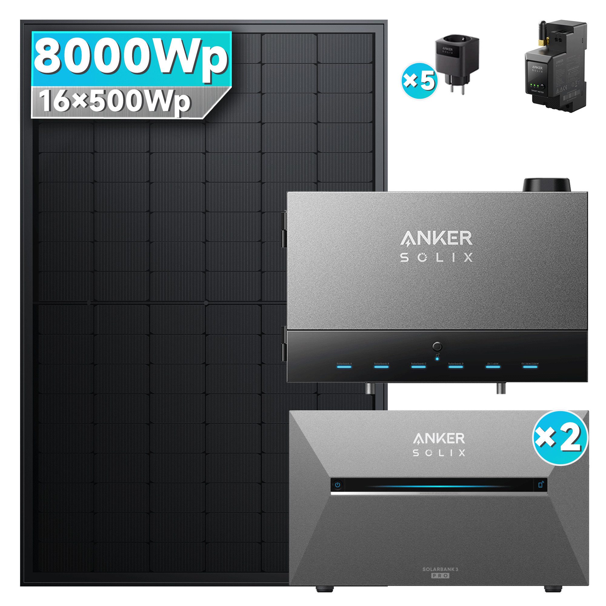 SolarMars Balkonkraftwerk mit Speicher 8000W mit Power Dock Solarbank Multisystem, (mit Anker Solix Solarbank 3 E2700 Pro und BP2700)