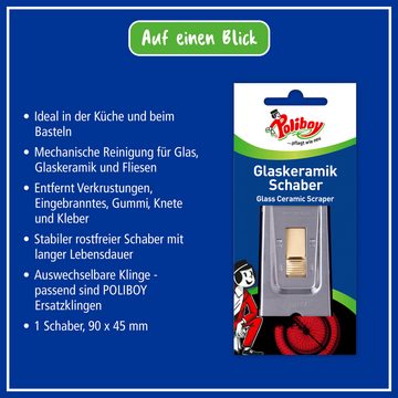 poliboy Glasschaber 99A2801, Glaskeramik Schaber 2er + Leder Probe beseitigt Verschmutzungen & Verkrustungen - Made in Germany