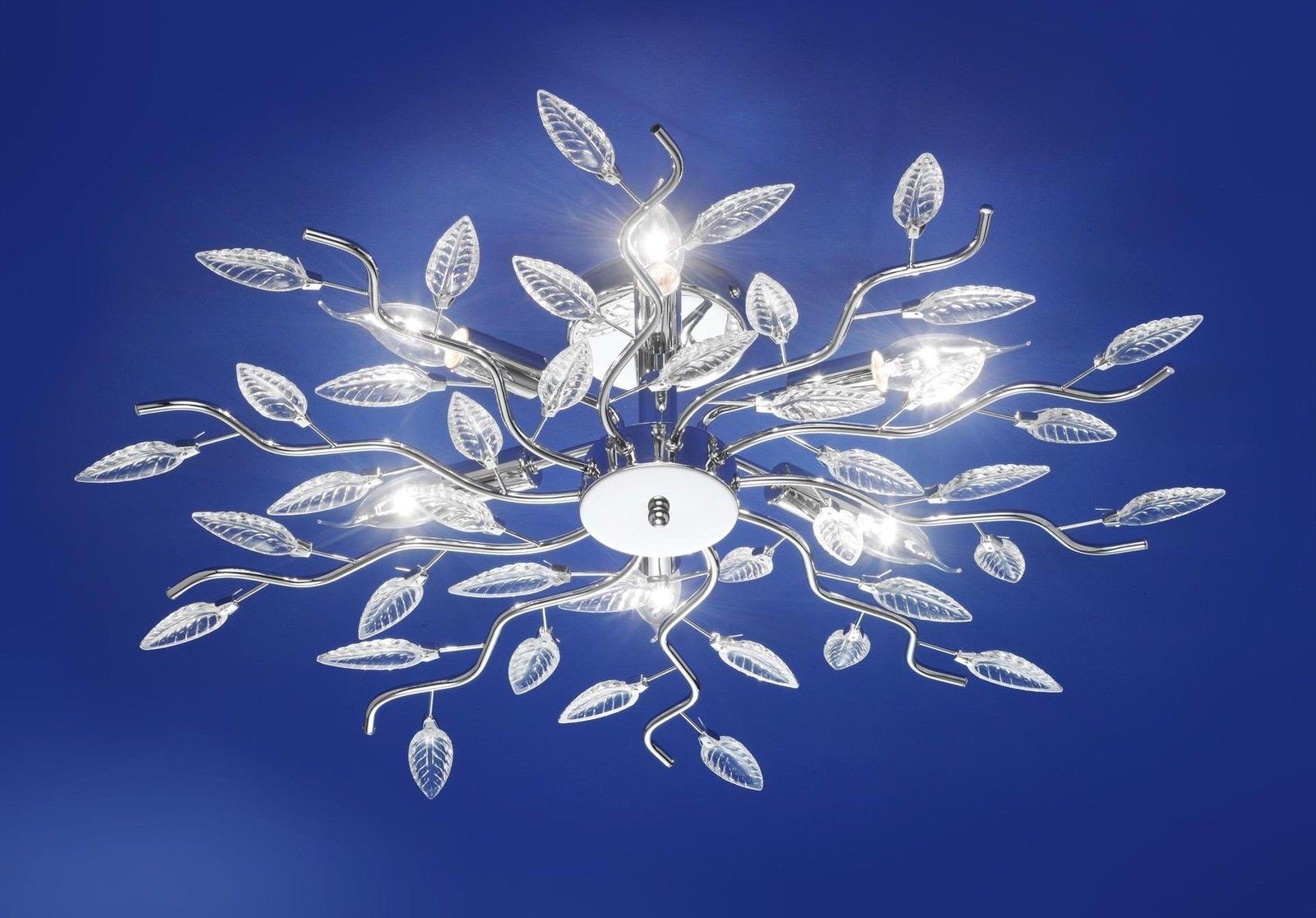 B-LEUCHTEN LED Aufbaustrahler Deckenleuchte 6 Flammig Kristallglas Chrom Glanz Ø 74cm