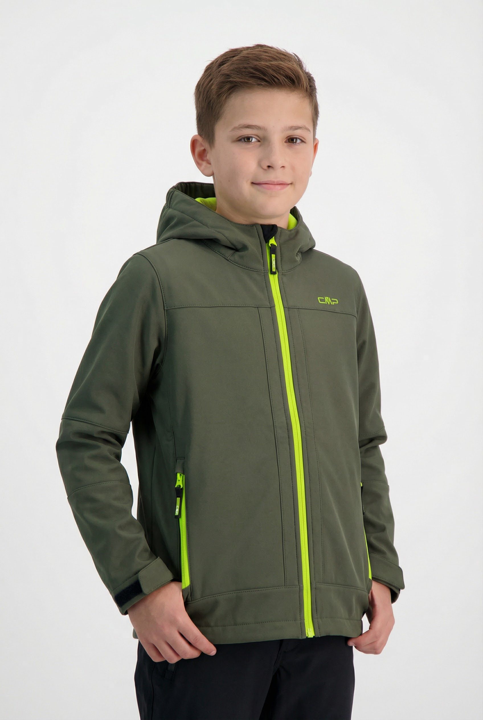 CMP Softshelljacke KID SOFTSHELL JACKET FIX HOOD mit hoch geschlossenem Ausschnitt, elastisch, atmungsaktiv