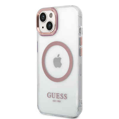 Guess Handyhülle Guess Transparent MagSafe Compatible Case für iPhone 14 Plus Pink Schu