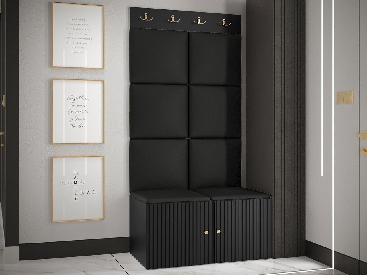 MIRJAN24 Шкафы-Set Orion Ryfel Slim IV, (Schuhschrank, Kleiderhakenbrett, 8x Paneel 42x42), 4 Kleiderhaken für Kleidung, Metallgriffe