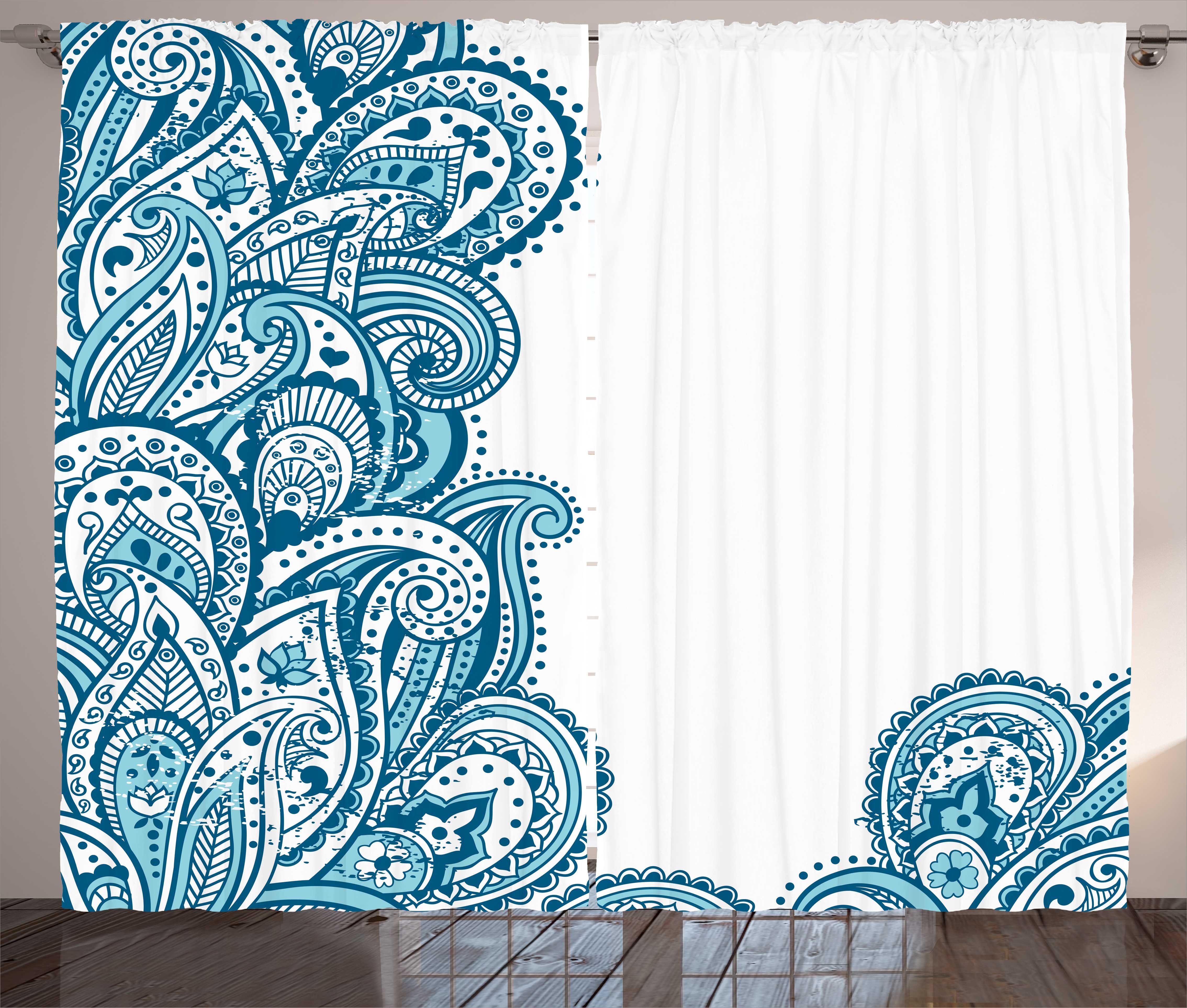 Gardine Schlafzimmer Kräuselband Vorhang mit Schlaufen und Haken, Abakuhaus, Ethnisch Bohemian Curly Paisley Art