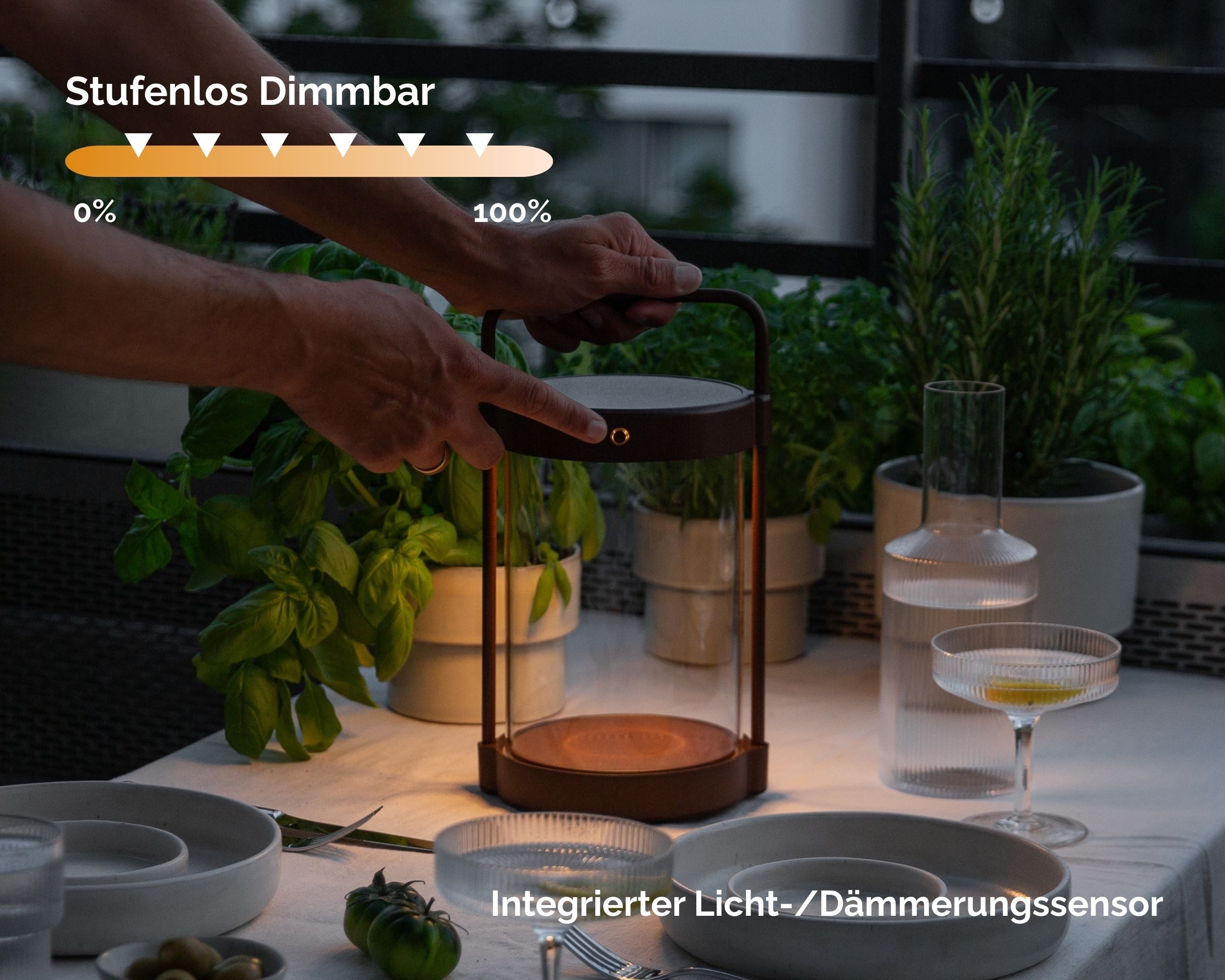 LUUK Studio LED Solarleuchte CAIA, LED fest integriert, 3000K-2700K, kabellos, Solarmodul, USB-C aufladbar, Echtglas, OSRAM LEDs