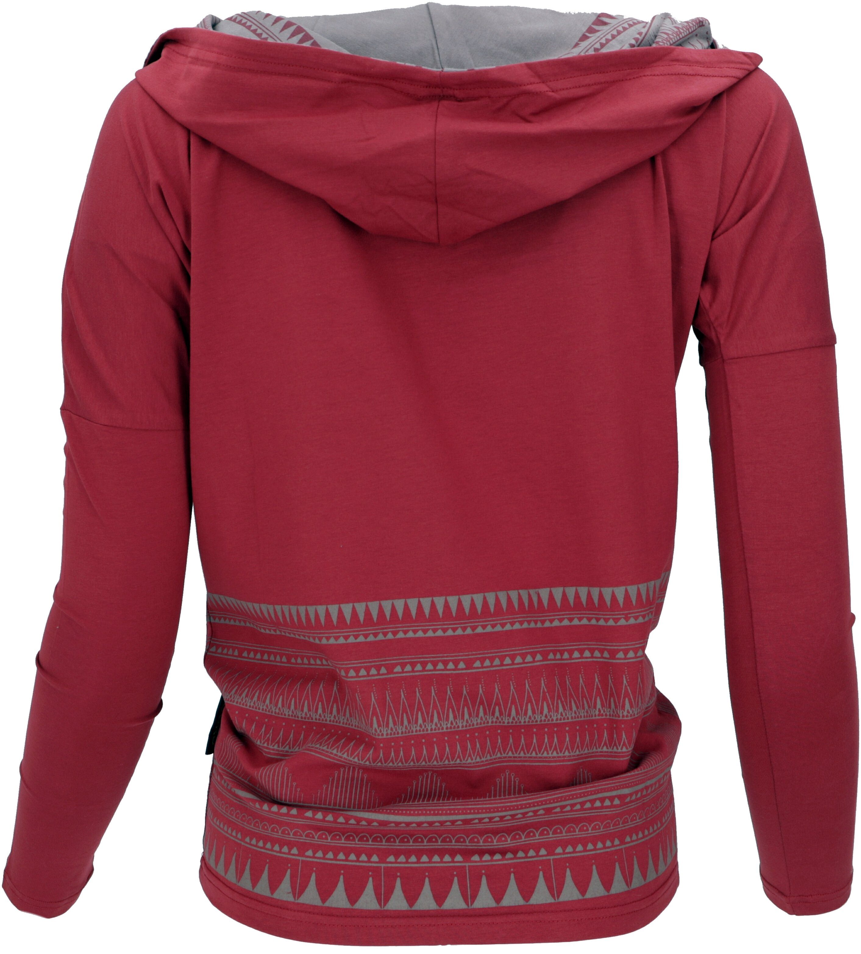 rot/grau Guru-Shop Bekleidung Longshirt aus Boho.. Longsleeve Bio-Baumwolle, Lockeres alternative