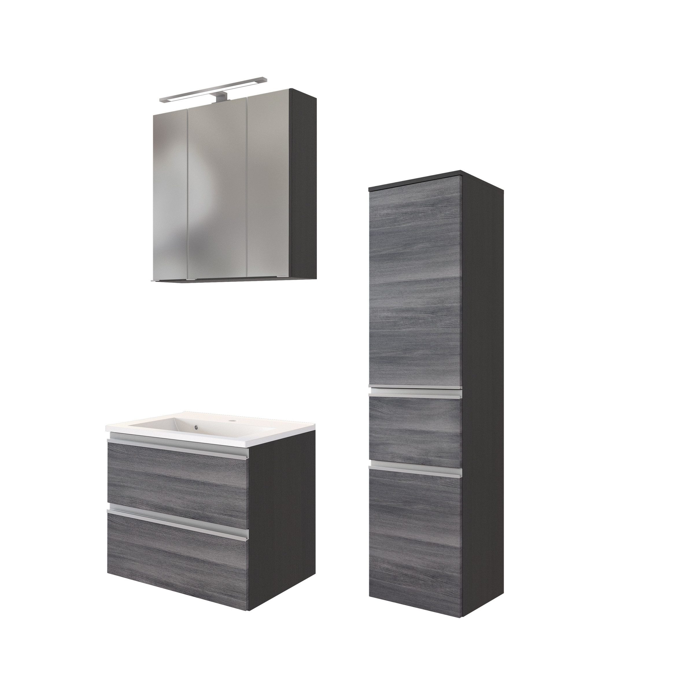 freiraum Badmöbel-Set Arezzo, (3-tlg), (3-tlg) in Rauchsilber / Graphit