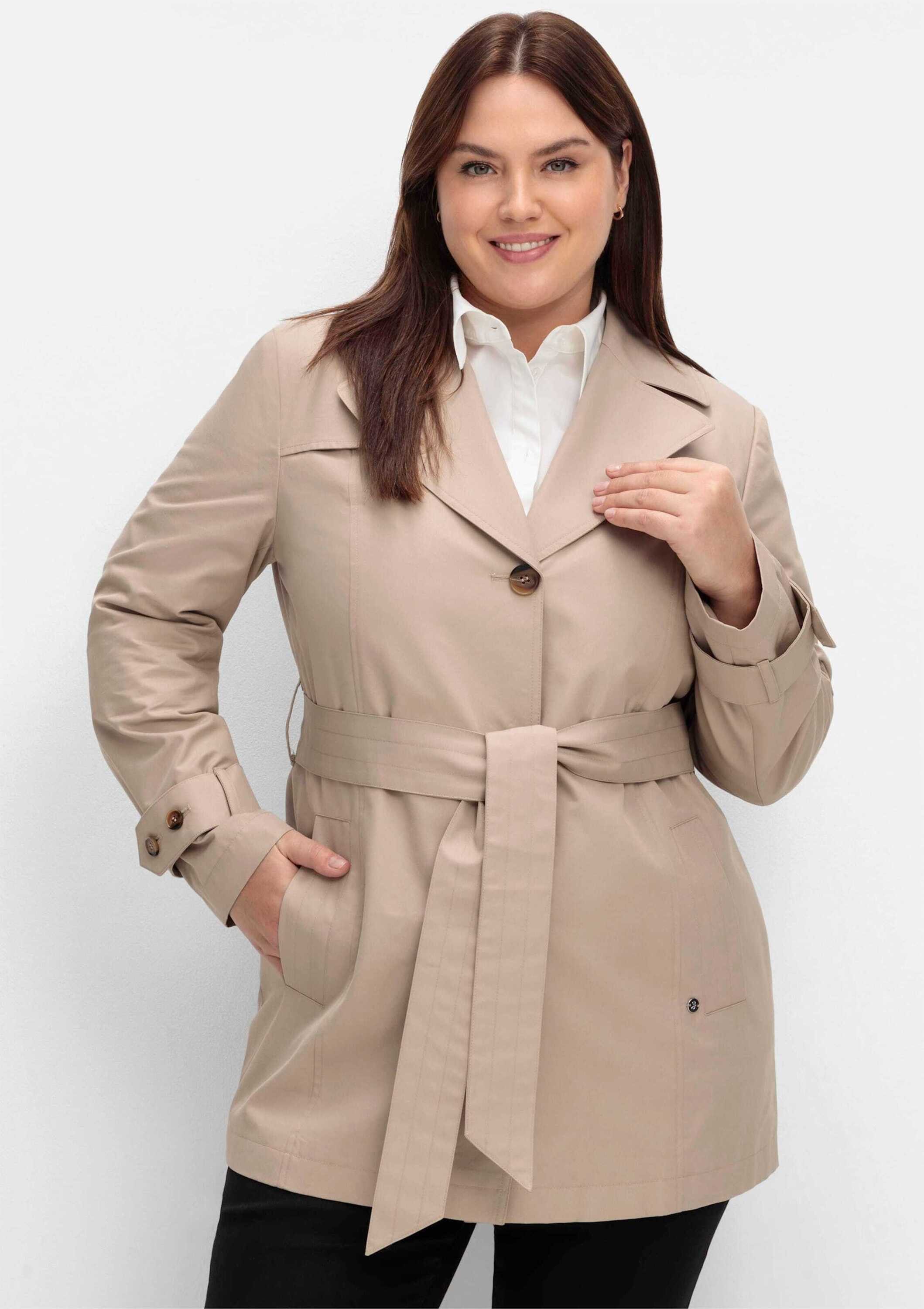 Sheego Winterjacke Trenchcoat Langarm mit Gürtel, wasserabweisende Qualität – Bild 3 von 5