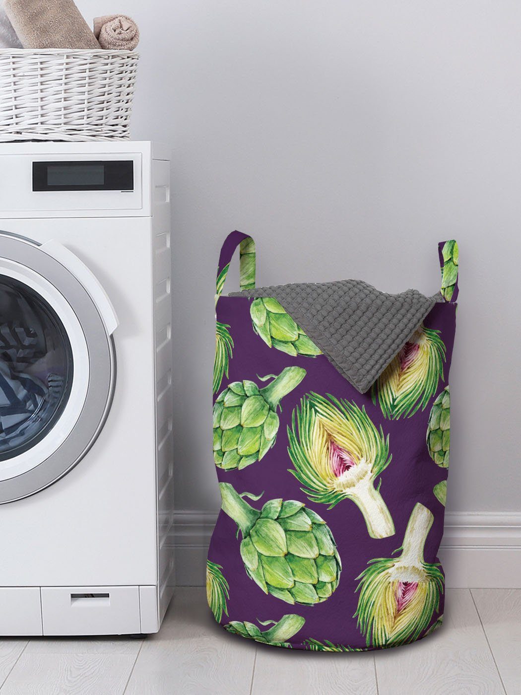 Kunst Waschsalons, Artichokes Wäschekorb Lila Wäschesäckchen für mit Griffen Gemüse Abakuhaus Kordelzugverschluss
