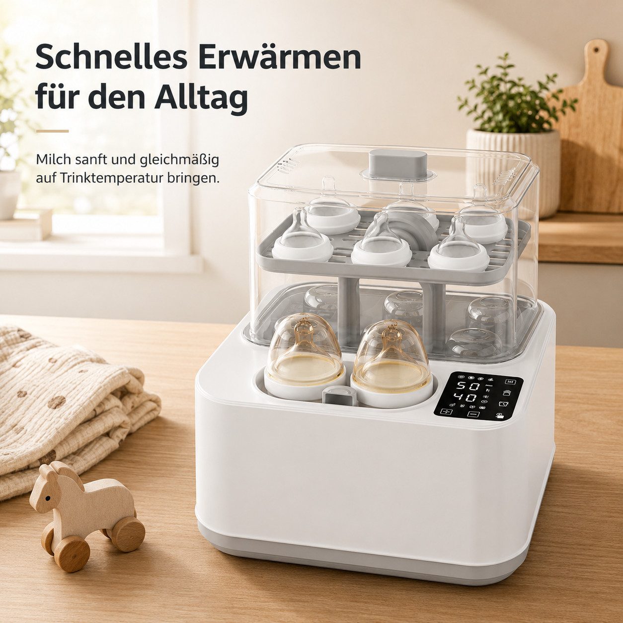 Tekoo Mikrowellen-Dampfsterilisator Dampfsterilisator & Flaschenwärmer 8-in-1 für 6 Babyflaschen, BPA-frei, 8-in-1 Multifunktion, BPA-frei,Überhitzungsschutz
