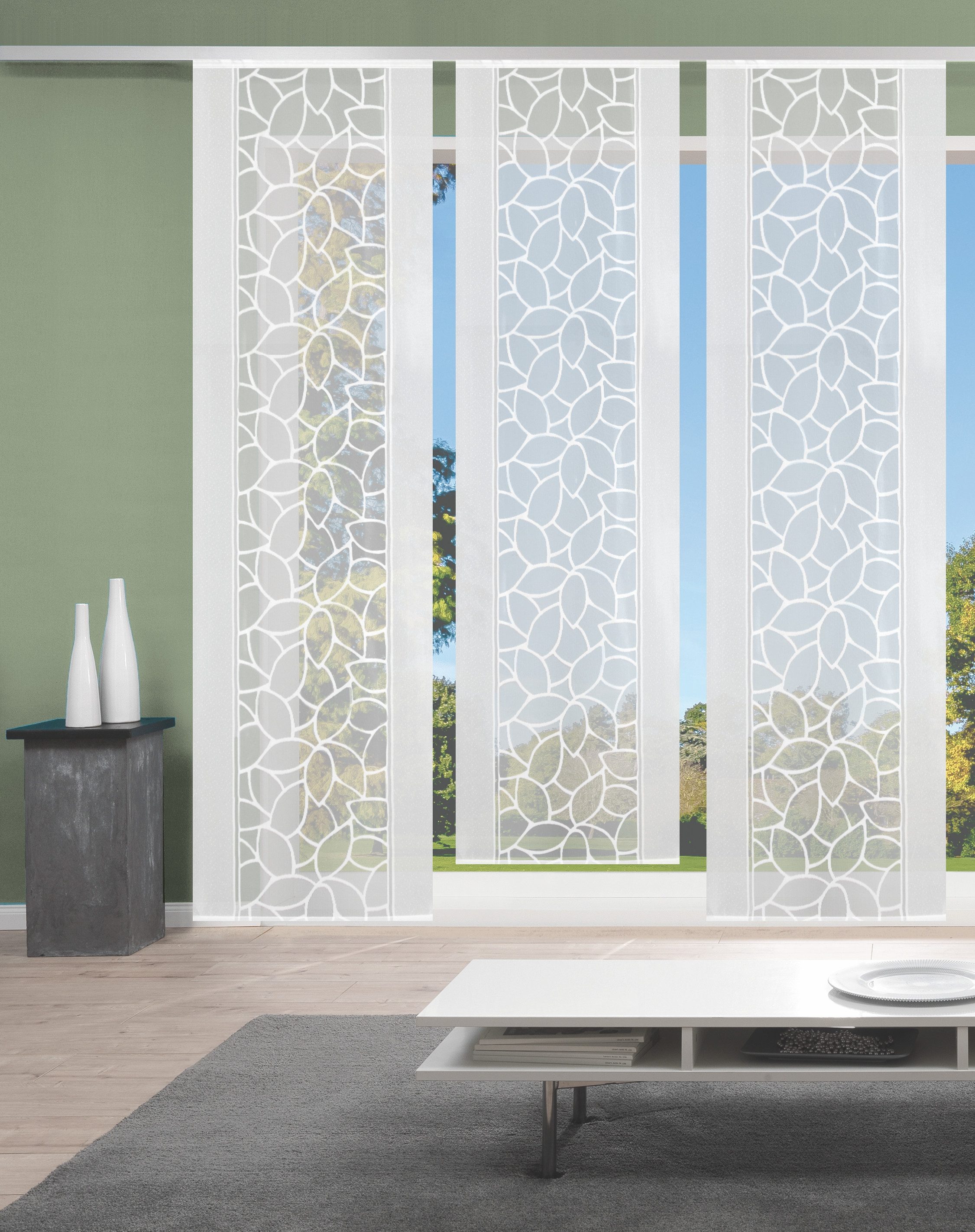 HOME WOHNIDEEN Schiebegardine JENNA (3 St), Klettband, halbtransparent, Schiebevorhang Jacquard Set