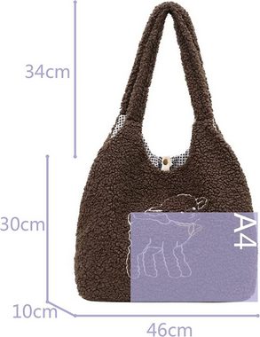 GelldG Umhängetasche Damen Plüsch Umhängetasche Große Kapazität Cartoon Stickerei Shopper