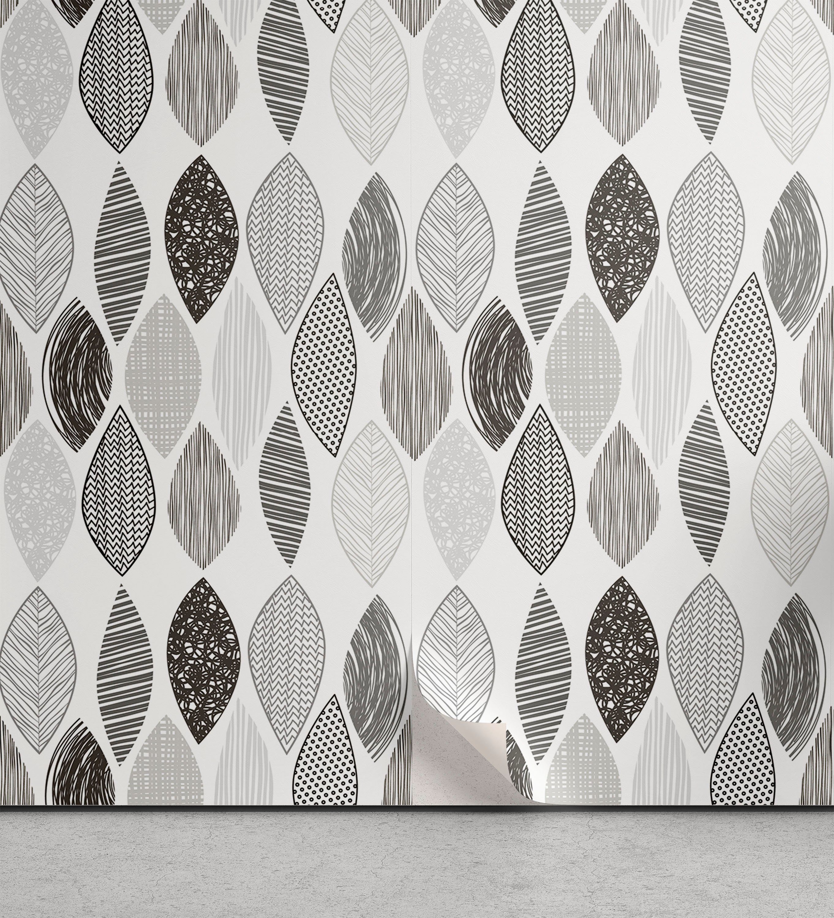 Abakuhaus Vinyltapete selbstklebendes Wohnzimmer Küchenakzent, Gekritzel Zusammenfassung Leaves Kunst