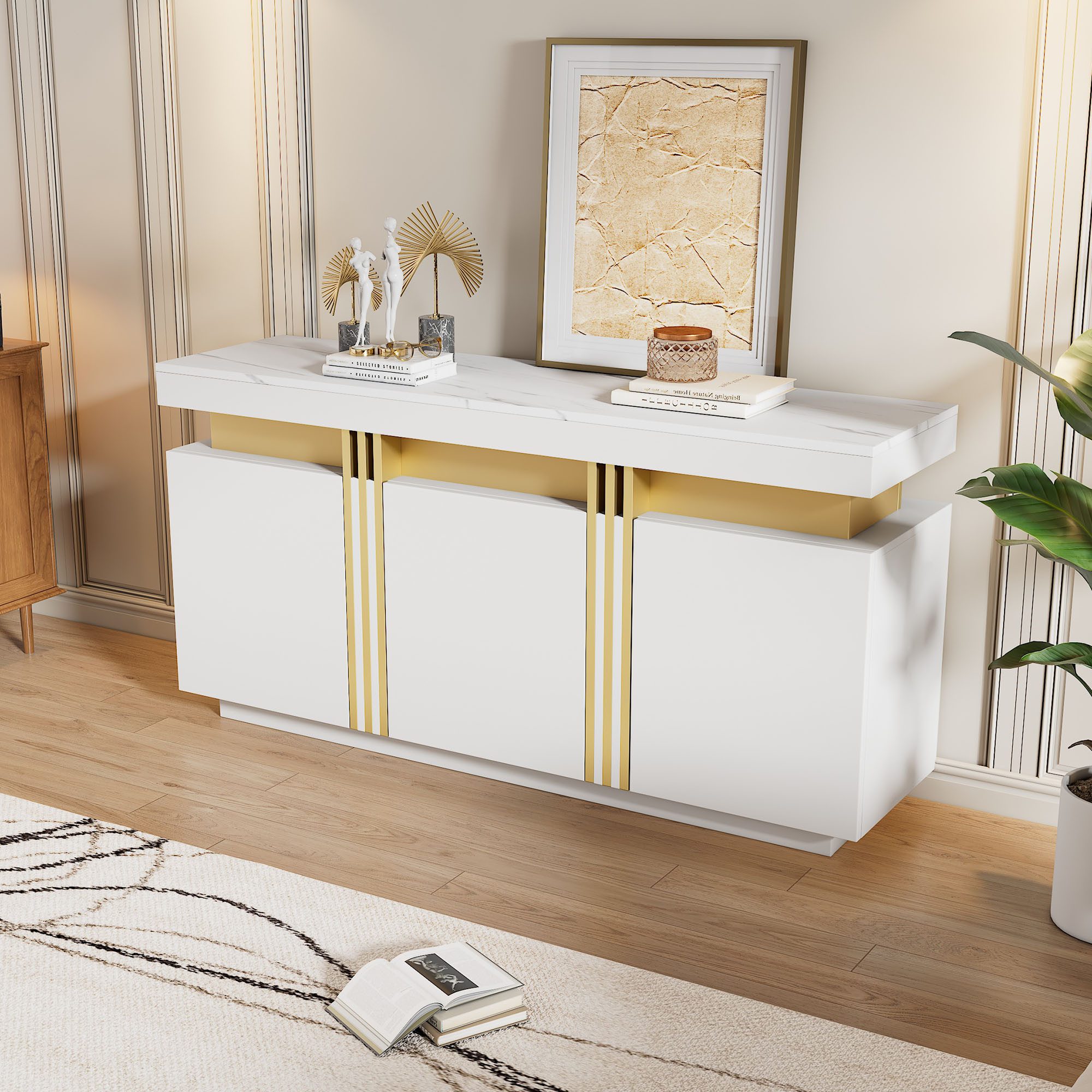 STILVORA Sideboard Esszimmerschrank Buffetschrank mit verstellbaren Trennwänden (Wohnzimmerschrank, Küchenmöbel, Kommode, Anrichte, 1 St., 3 Türen), mit verstellbaren Trennwänden