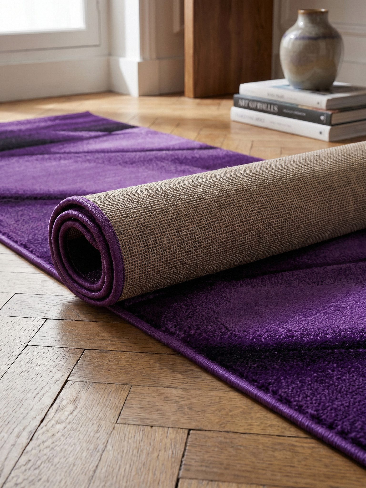 KADIMA DESIGN Teppich ASPEN Wohnzimmer Schlafzimmer Waschbar Wohnzimmerteppich Esszimmer, Läufer, Höhe: 14 mm, Violett, 80x150 cm, Strapazierfähig Modern Waschbar