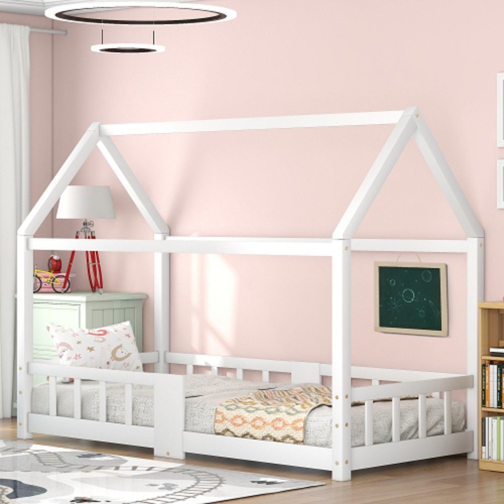 Rausfallschutz Lattenrosten x Kinderzimmer inkl, Hausbett Jugendbett GLIESE 90 200 cm, für Kinderbett Tafel Weiß