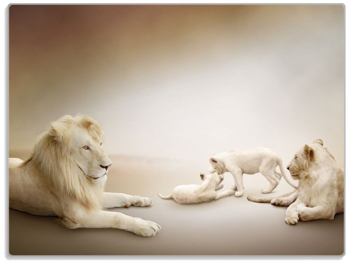 mit Jungtieren, Löwenfamilie Wallario ESG-Sicherheitsglas, rutschfester Gummifüße 1-St), 4mm, (inkl. 30x40cm Schneidebrett