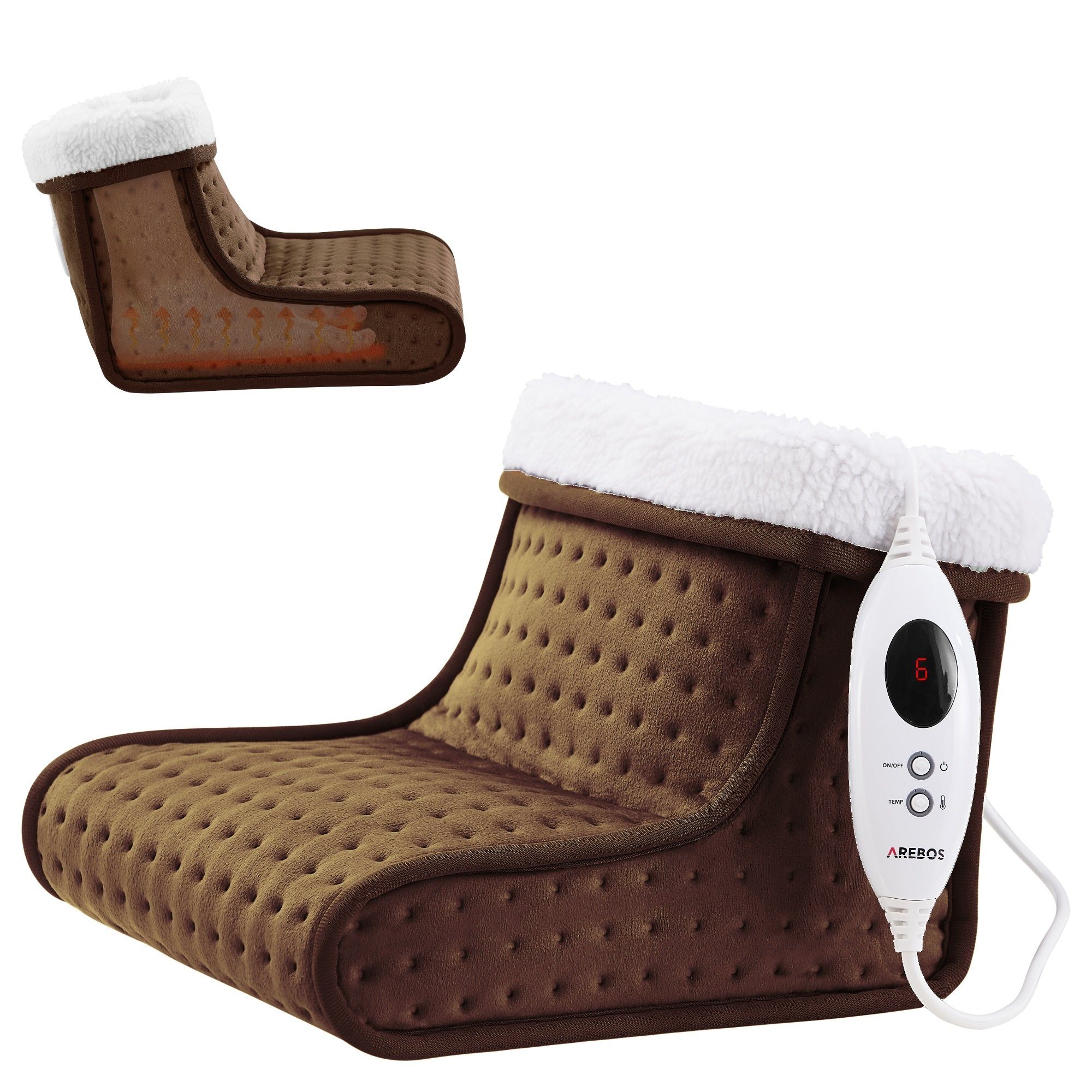 Arebos Elektrofußwärmer Fußheizung für Zuhause, Warme Füße, Waschbar, Braun, Anthrazit, TÜV Süd - GS geprüfte Sicherheit