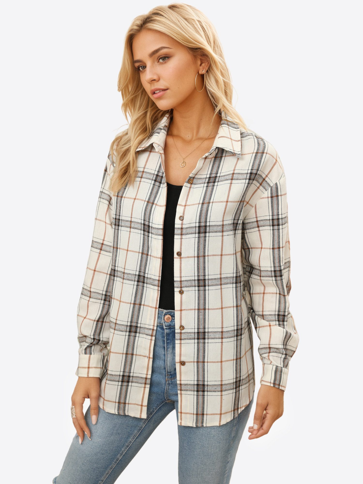 Imily Bela Flanellbluse Damen Langarmshirt Plaid (Packung, 1-tlg., 1per-Pac günstig online kaufen
