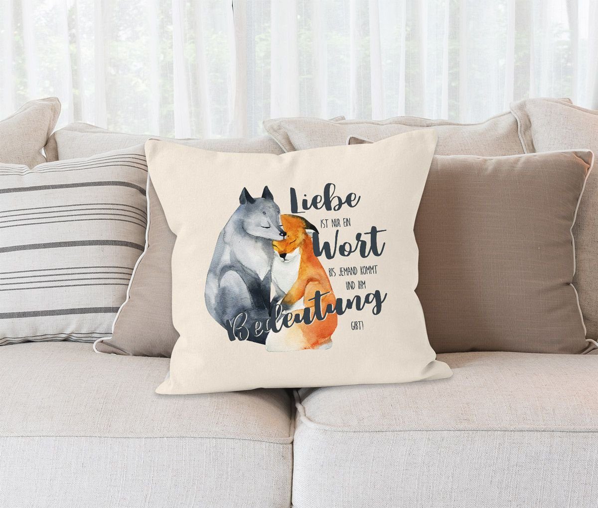 ist Fuchs MoonWorks Baumwolle Kissen-Hülle Kissen-Bezug Wort MoonWorks® Liebe natur nur ein für Geschenk Liebessprüche Deko-Kissen Spruch Liebe Verliebte Dekokissen