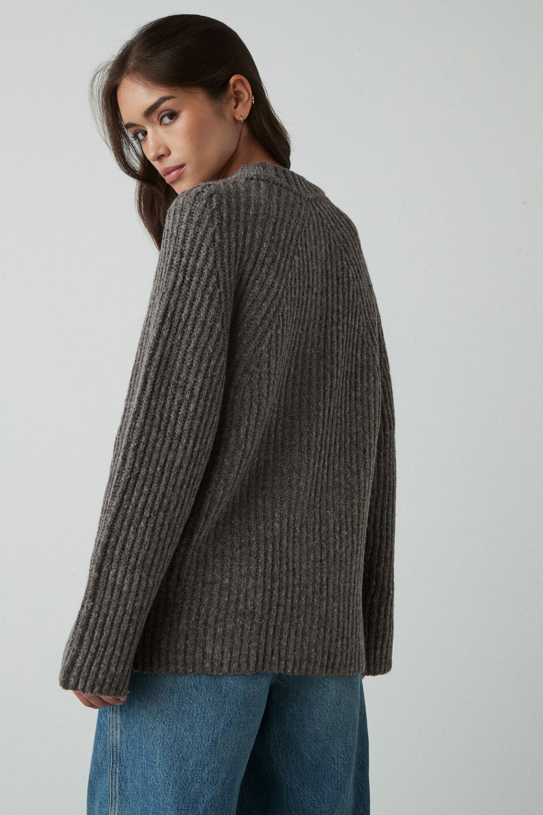 Next Strickjacke Strickjacke mit Rippstrickmuster und Knopfleiste (1-tlg)