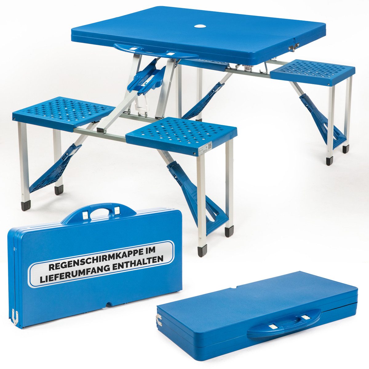 Casaria Campingtisch (1-St), Klappbar mit Stühlen Schirmhalter Klapptisch Leicht Camping Zubehör