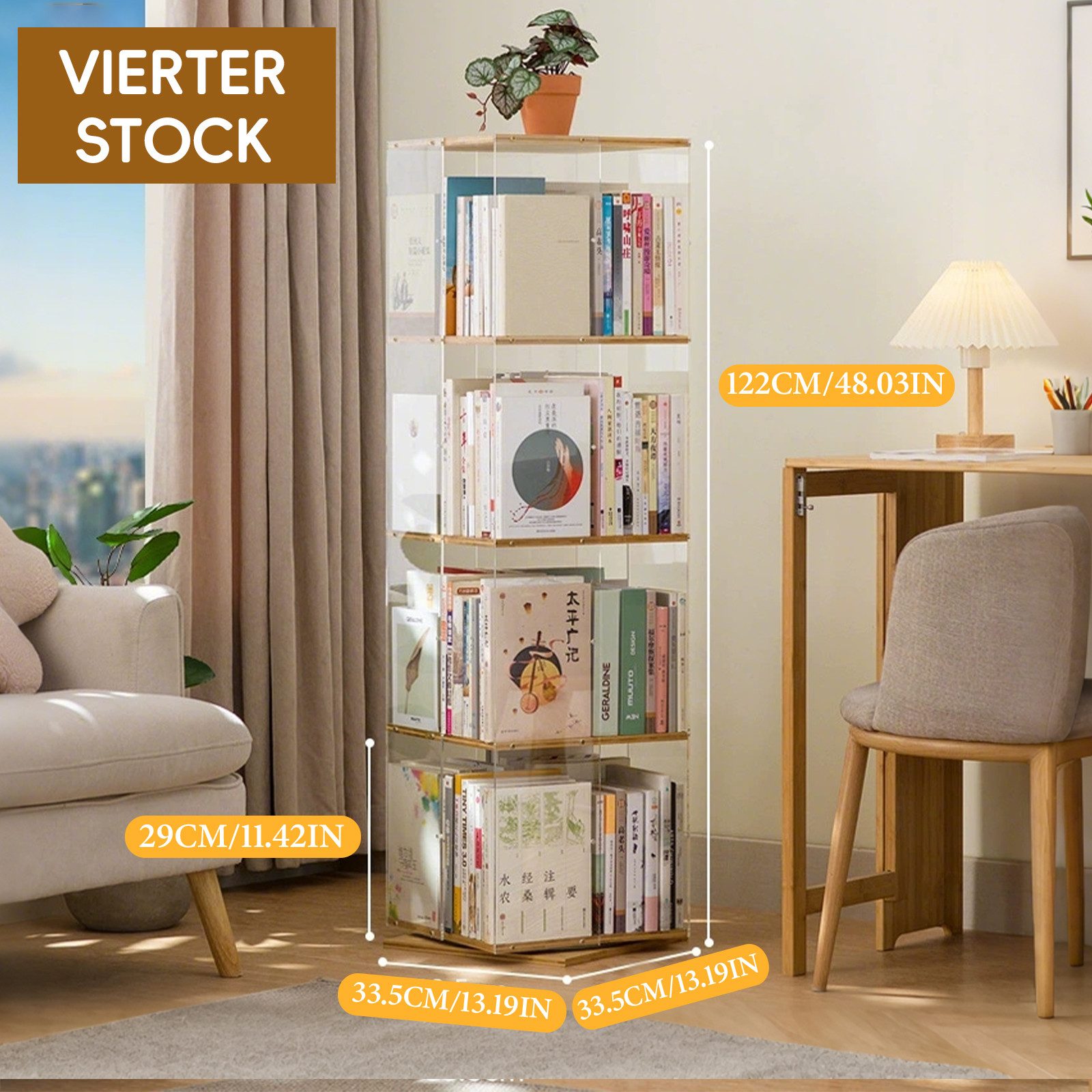 TWSOUL Bücherregal 360° Drehbares Bücherregal 4 Ebenen 16 Fächer Standregal günstig online kaufen