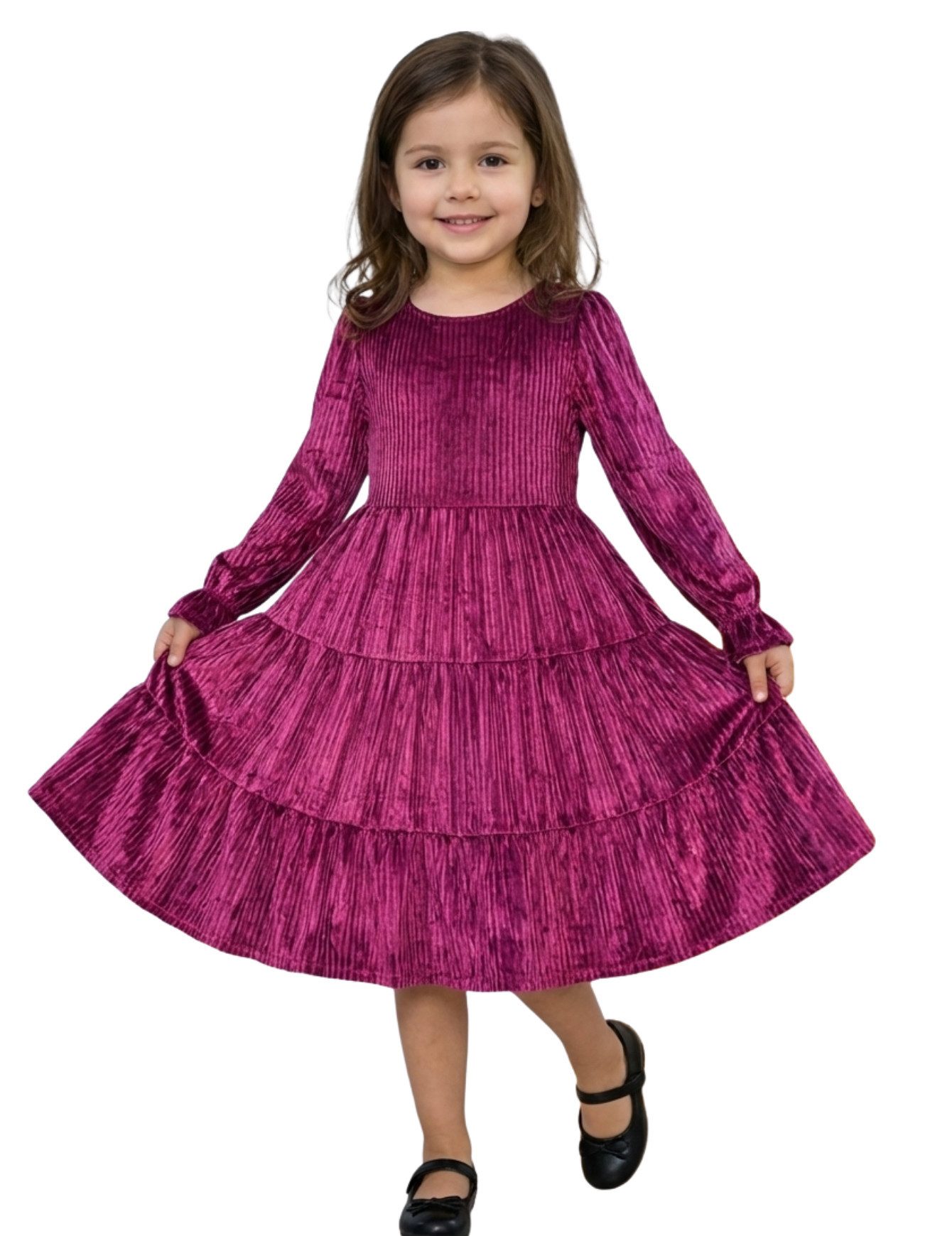 Berlinsel Partykleid Abendkleid, Festtagskleid, in A-Linie mit Stufen aus fein schimmernden Samtstreifen für besondere Anlässe