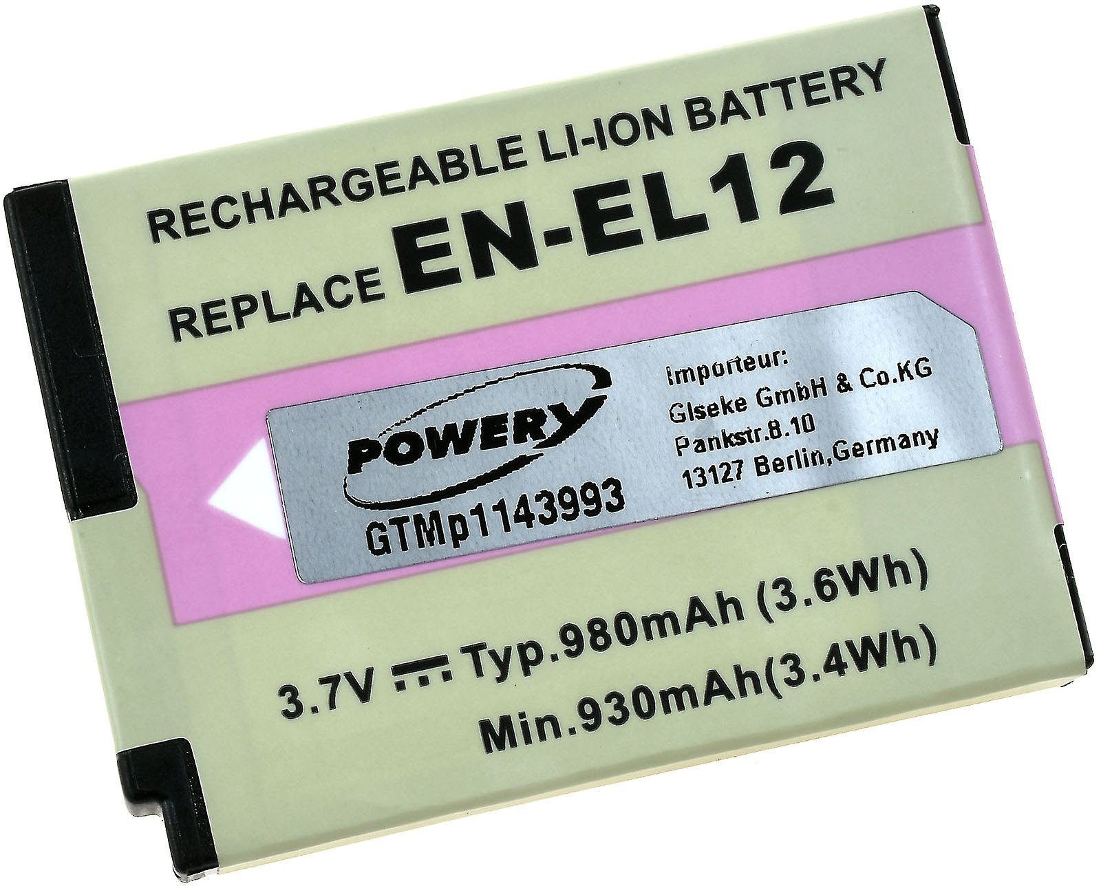 Powery Akku für Nikon Coolpix S9300 Kamera-Akku 980 mAh (3.7 V)