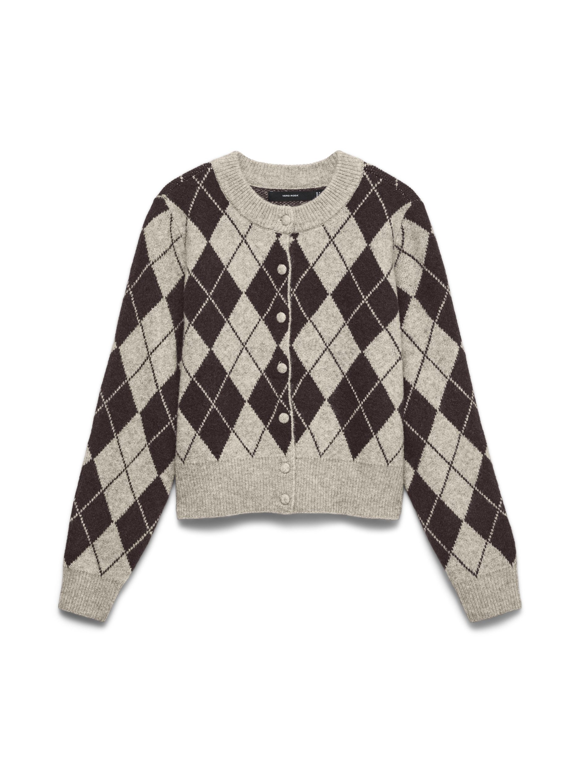 Vero Moda Strickjacke VMHALO LS O-NECK ARGYLE CARDIGAN BO 222913005 Birch/CHOC