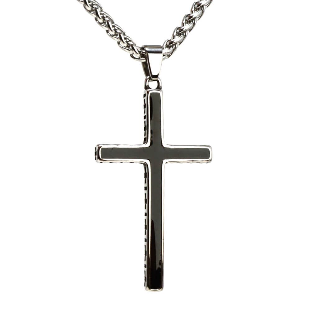 Kette mit Anhänger Lederkette Edelstahlkette 316L SCHWARZ KREUZ