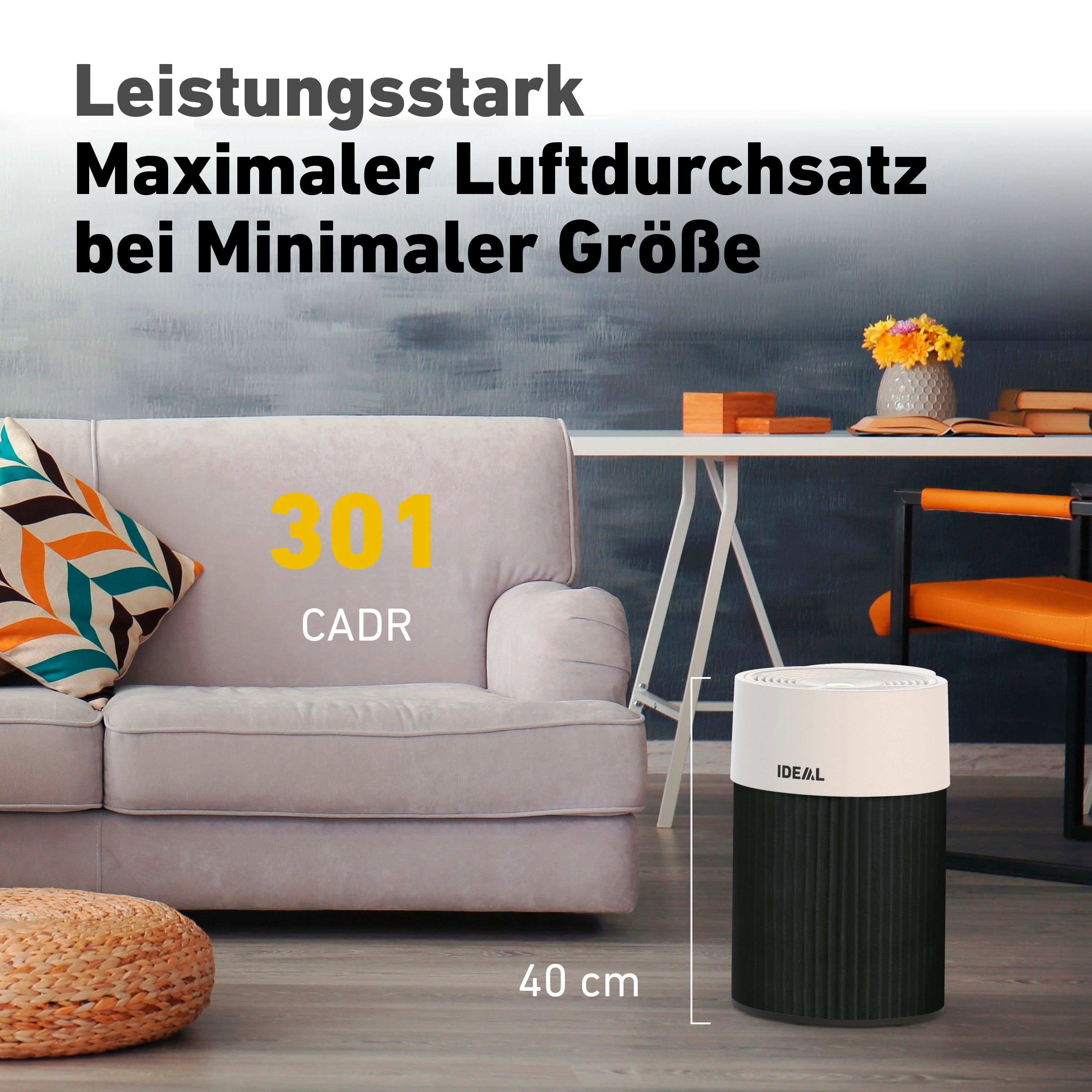 m² Luftreiniger Made in Filterleistung HEPA-/Aktivkohlefilter, 30 IDEAL PRO, AP30 für Germany, 99,99% Räume,