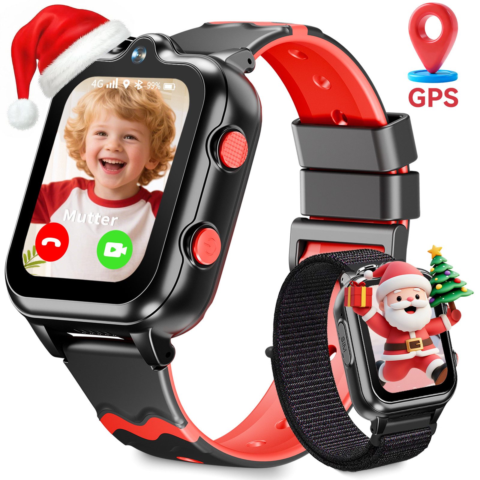 Ralio Kinder Smartwatch, mit GPS und Telefonfunktionen 4G WiFi Smartwatch (2 Kameras, Abdichtung, SOS-Schulmodell Uhren für Jugendliche Jungen cm/1,69 Zoll), Geeignet für Jungen und Mädchen im Alter von 5-16 Jahren