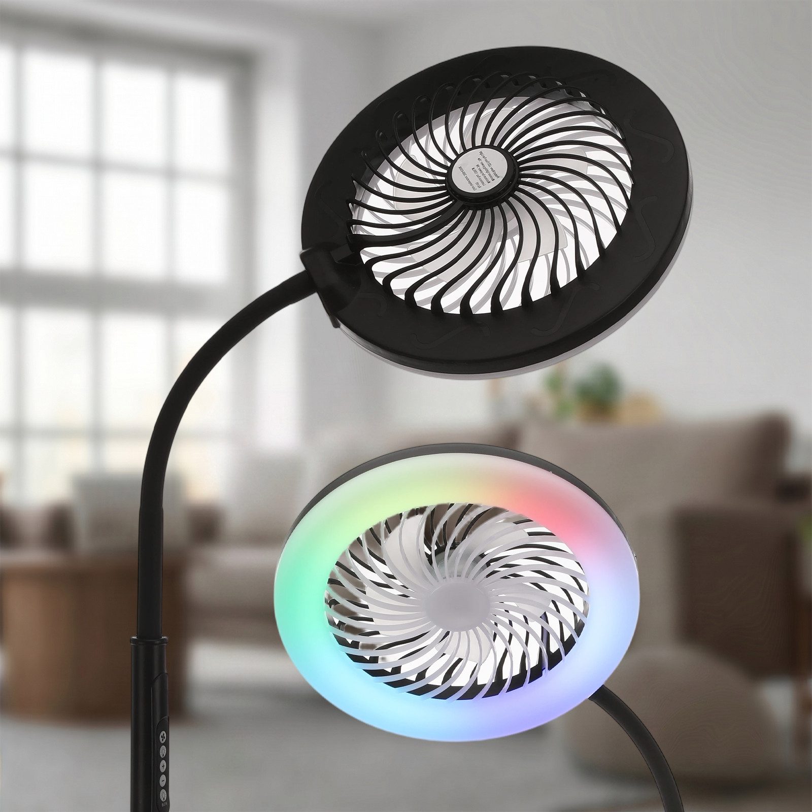 oyajia Standventilator Stehlampe mit Ventilator, 3 Windgeschwindigkeiten, RGB IC Farbwechsel, 2 in 1 RGB Stehlampe mit Ventilator