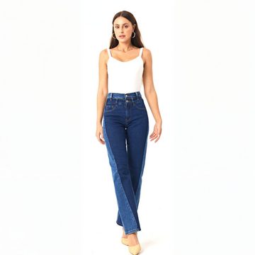 Ital-Design Straight-Jeans Damen Freizeit (86359027) Lagenlook Stretch High Waist Jeans in Dunkelblau