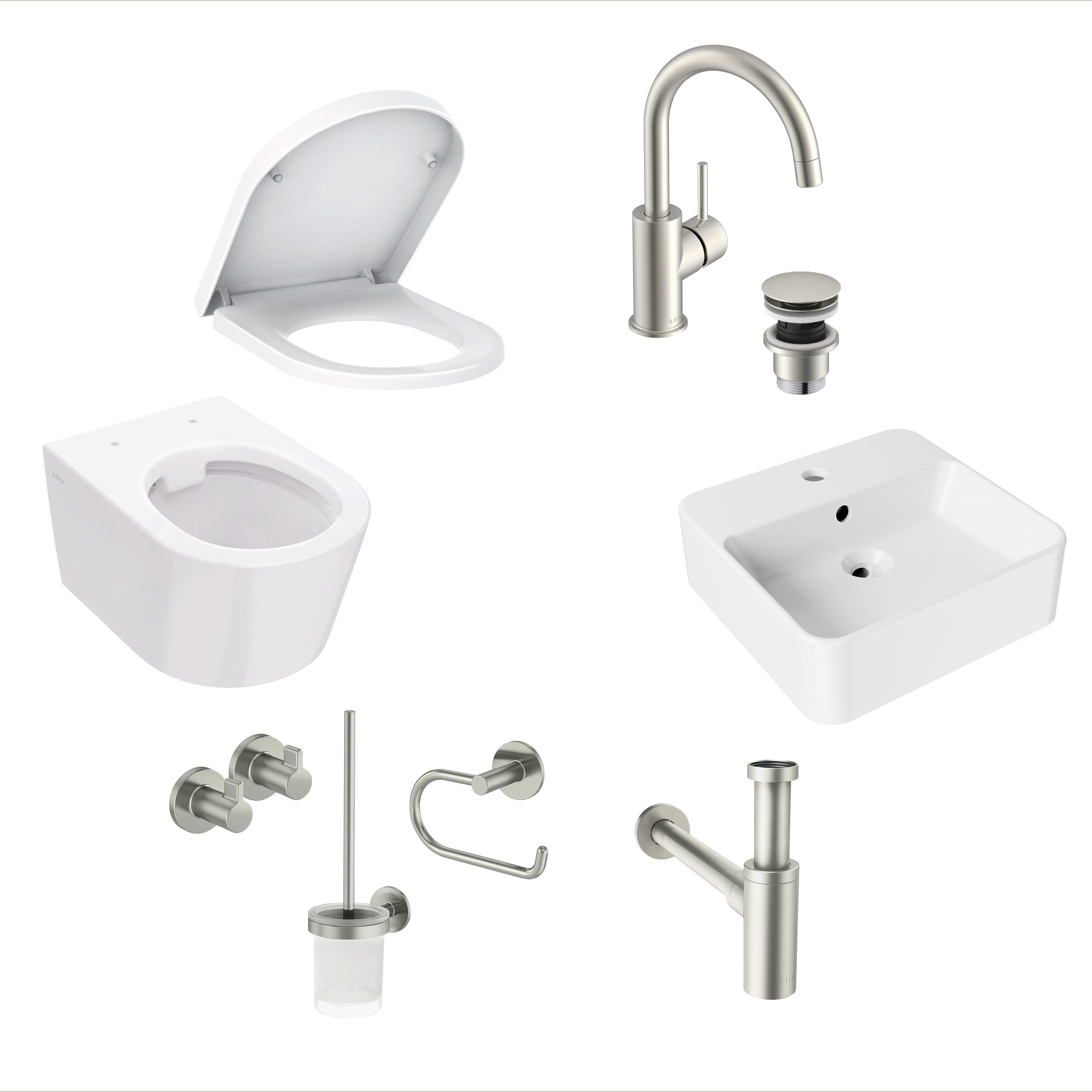 Lenz WC-Komplettset PERFECT FIT, wandhängend, (Gäste-Bad-Set Komplettes Gästebad als Set), 8-teiliges Bad-Set