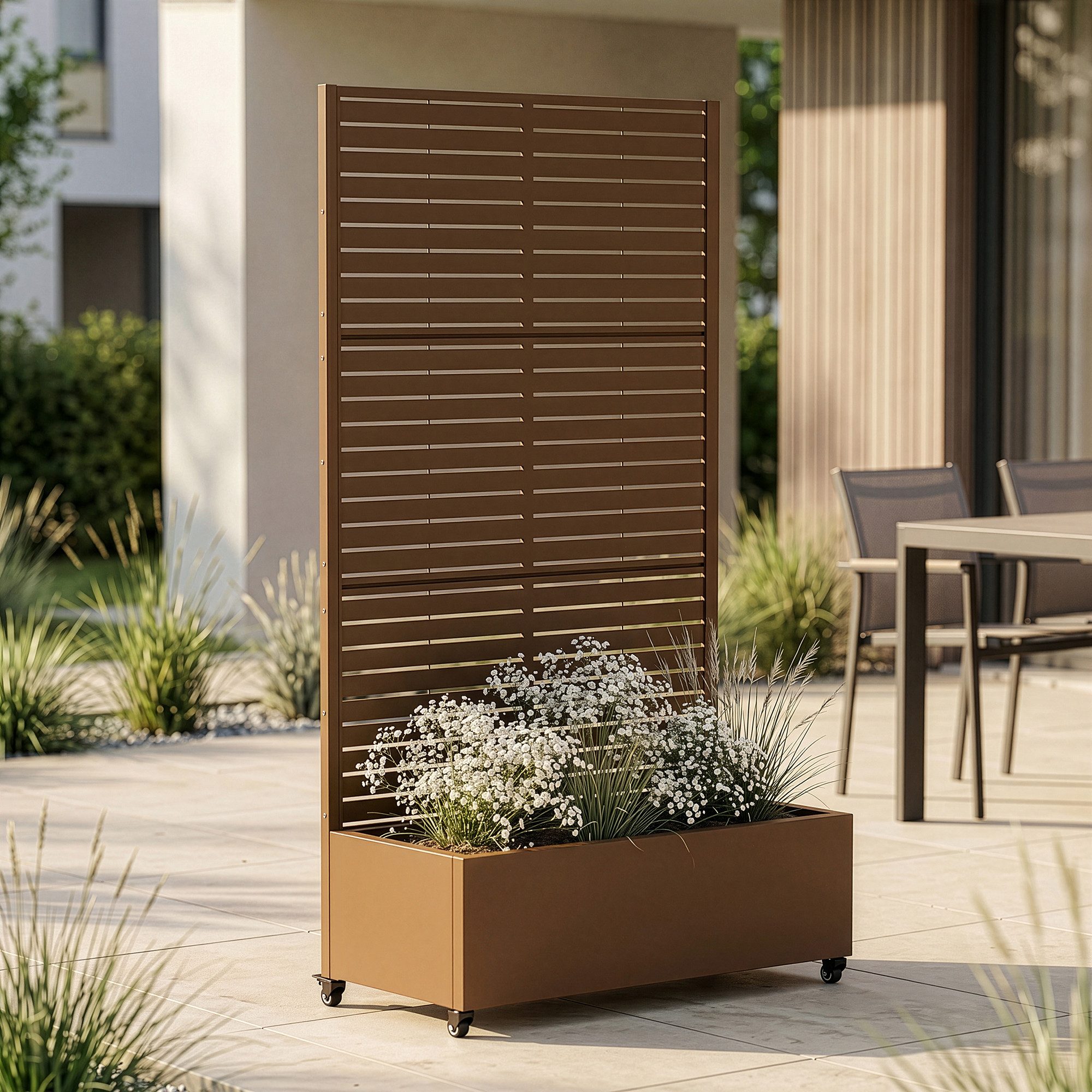 casa.pro Blumenkasten, »Nodepp« mit Sichtschutz 4 Rollen 190x82x38 cm Stahl Braun