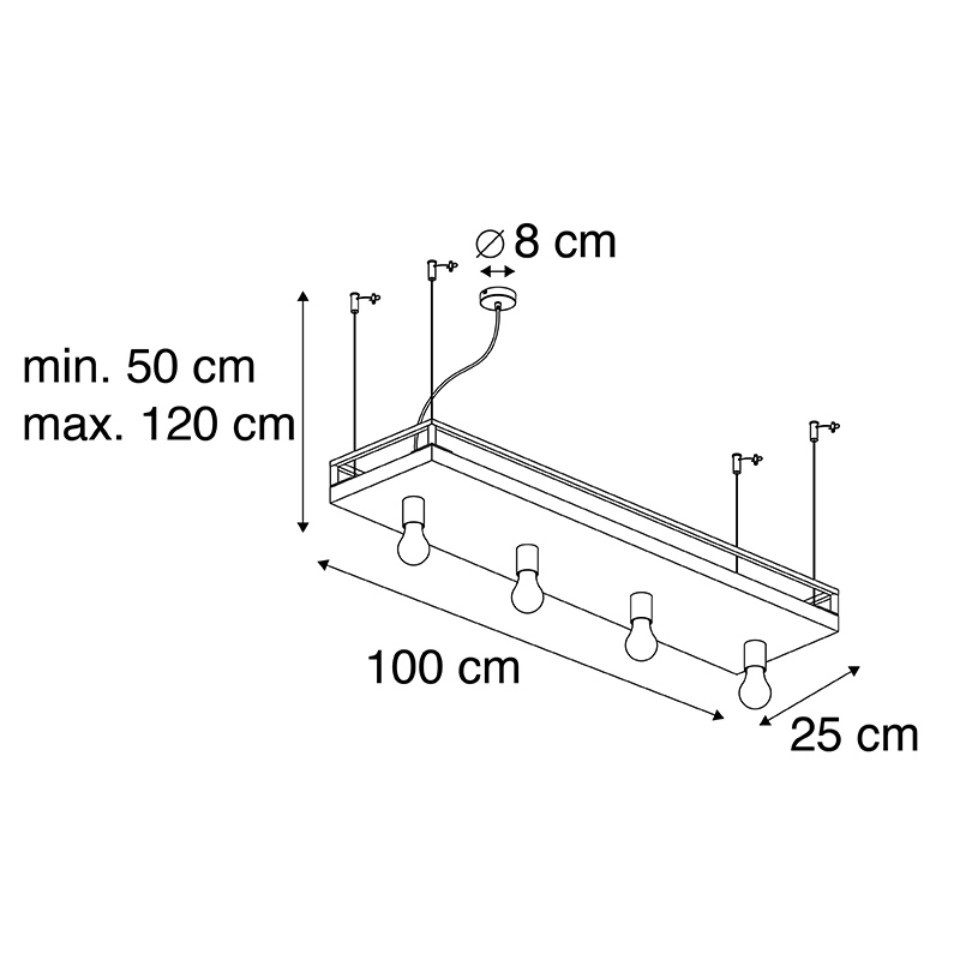 Qazqa Pendelleuchte Shelf, ohne Leuchtmittel, Warmweiß, QAZQA Hängeleuchte, e27, Schwarz, Holz, Industrie