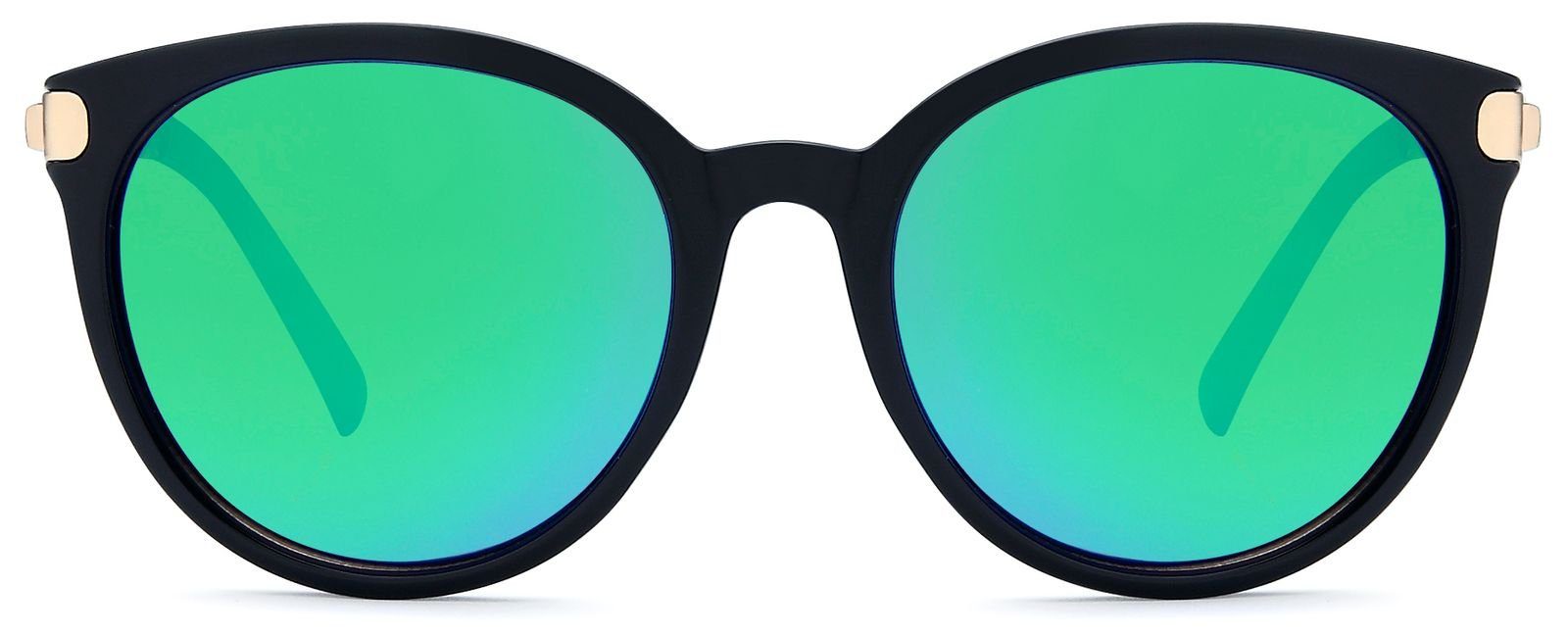 styleBREAKER Sonnenbrille (1-St) Verspiegelt Gestell Schwarz-Gold / verspiegelt Glas Blau-Grün