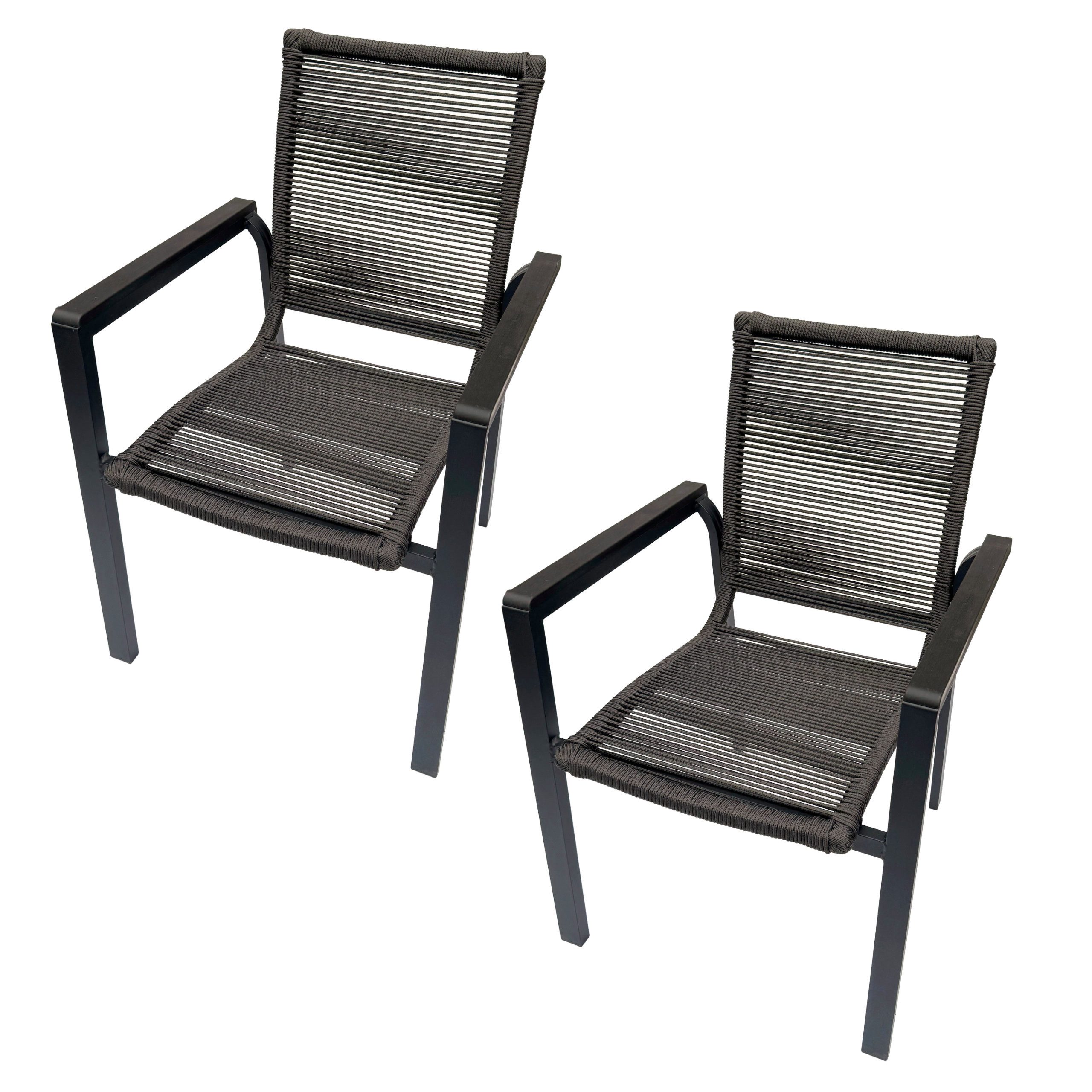 belavi Stapelstuhl 2er Set Rope Stapelstuhl für Garten & Balkon – leichter Gartenstuhl, Seilbespannung, robust & pflegeleicht, ca. 56x89x61cm, grau