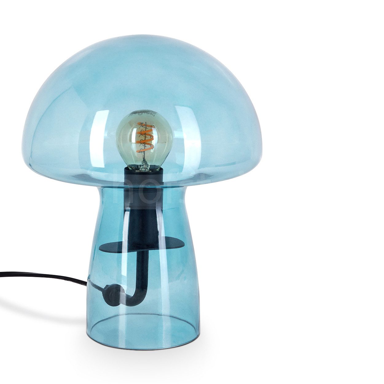 hofstein Tischleuchte Tischlampe aus Metall/Glas in Schwarz/Blau, ohne Leuchtmittel, mit Glasschirm (18cm) u. An/-Auschalter, 1 x E14, ohne Leuchtmittel