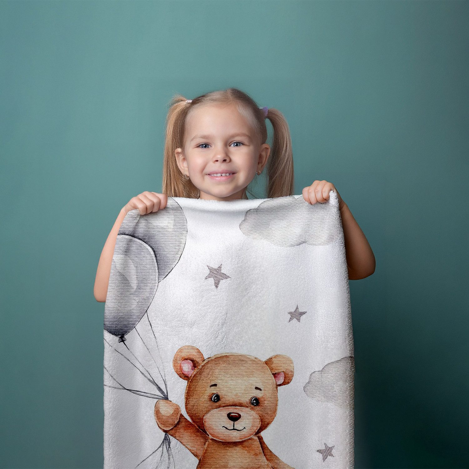 Jerry Fabrics Handtücher Duschtuch Strandtuch Badetuch Teddy mit Ballon 70 x 140 cm, (1 Duschtuch, 1-St), Langlebig – Bild 4 von 5