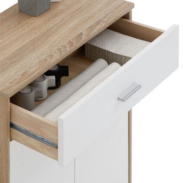 CARO-Möbel Highboard TOMMY, Kommode Sideboard Schrank Anrichte Sonoma Eiche / weiß mit Schublade D