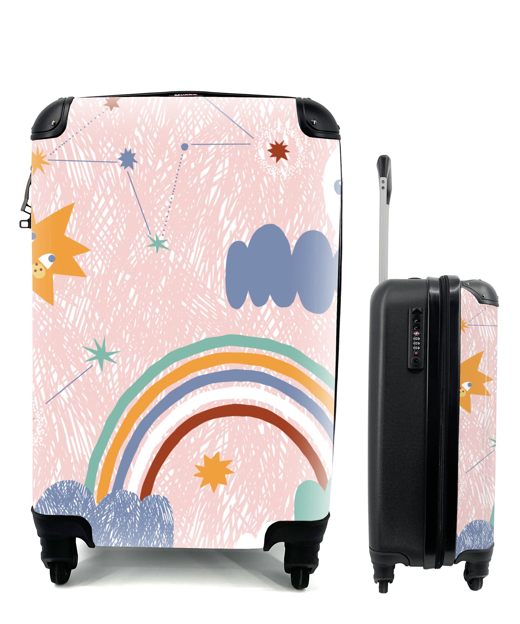 MuchoWow Handgepäckkoffer Regenbogen - Kinder - Wolken, 4 Rollen, Reisetasche mit rollen, Handgepäck für Ferien, Trolley, Reisekoffer